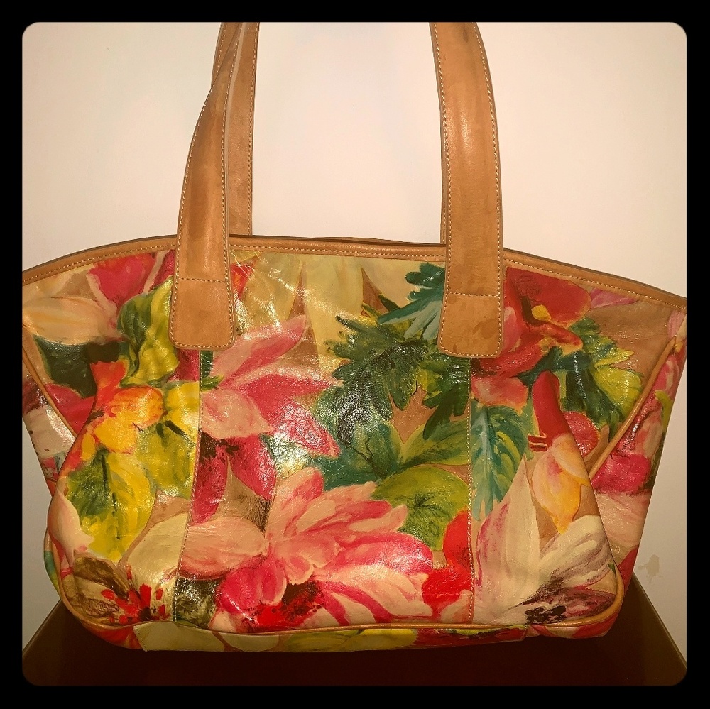 Maurizio Taiuti Floral print Italian leather purse